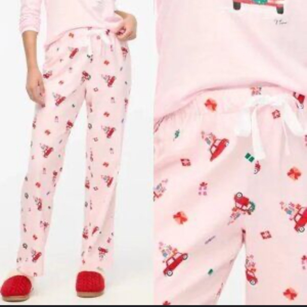 J Crew Factory Flannel Sleepwear Pants Red Car Christmas Tree Pink Size S
